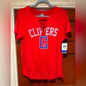 NWT NEW ERA Women's Los Angeles Clippers Lace-Up V-Neck T-Shirt